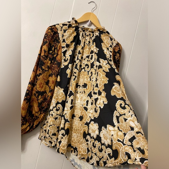 Free People Rhythm In The Night Tunic OB1600230 Satin Printed Ruffles Keyhole - Picture 3 of 11